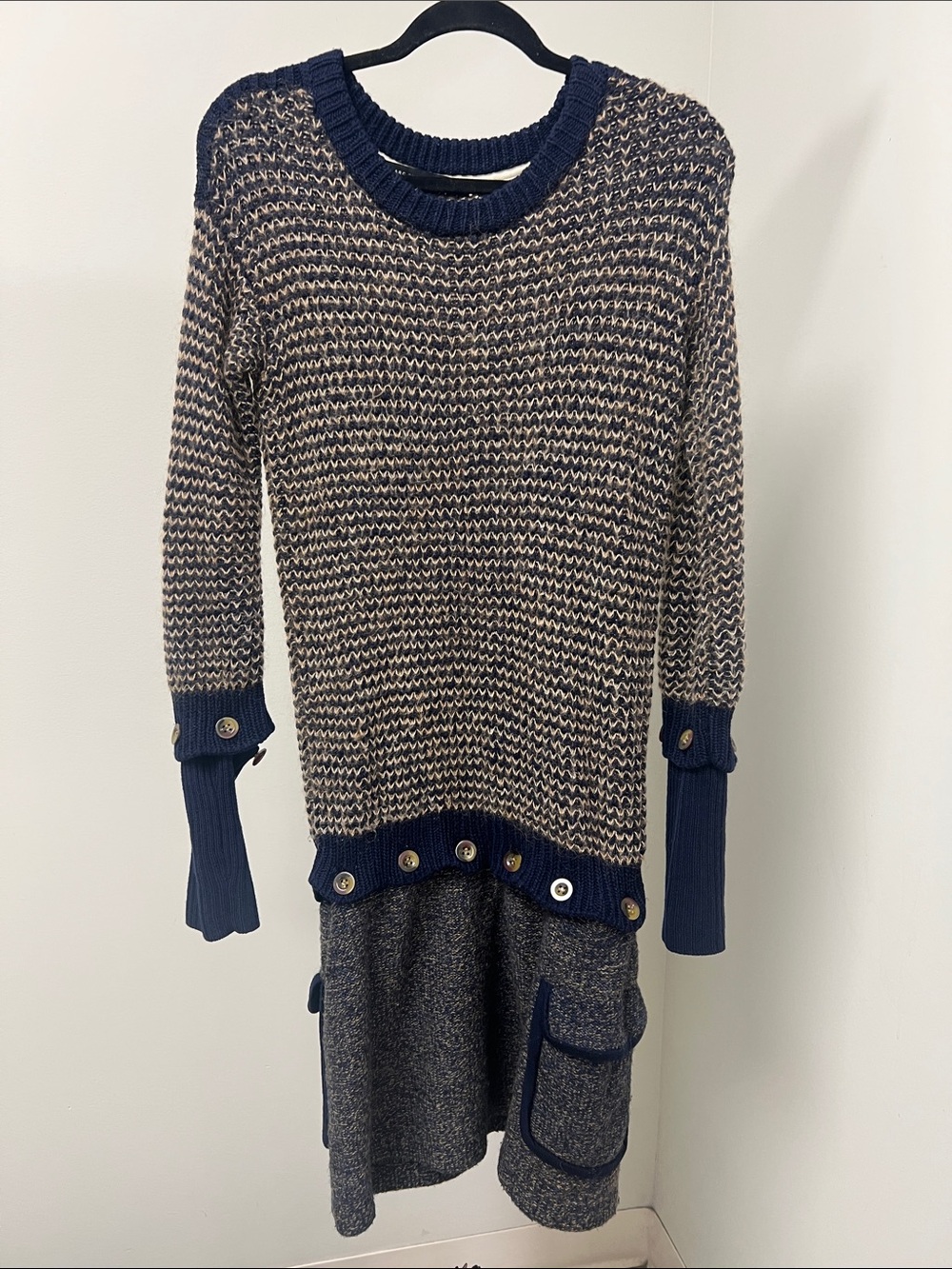Marc by Marc Jacobs Navy and Cream Knit Button Detailed Sweater Dress